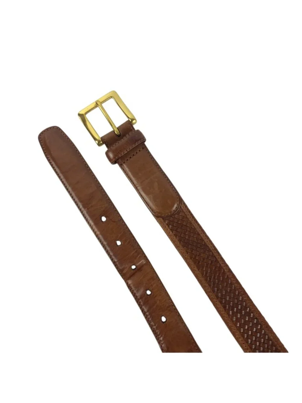Bragano by Cole Haan Brown Leather Woven Belt With Solid Brass Buckle Size 34